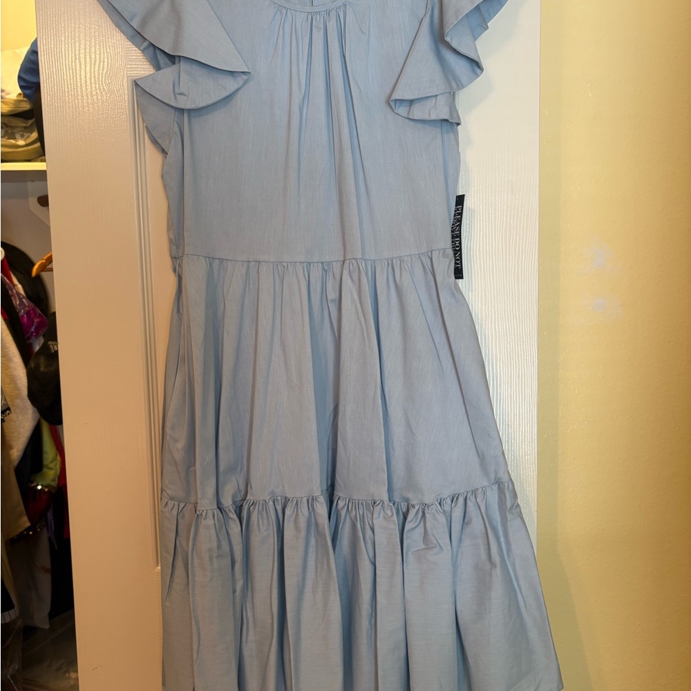 New York & Company Sky Blue Ruffle Kids Dress